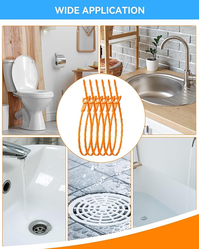 6 Pack Drain Clog Remover - Flexible Drain Snake for Effective Cleaning Hair and Debris in Sink or Bathtub, 20 Inch