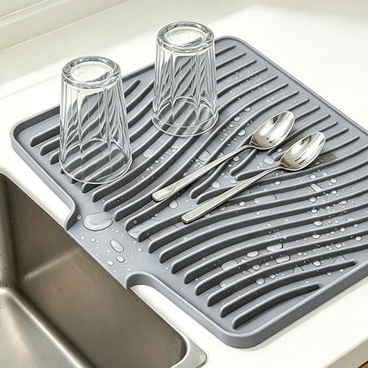 Silicone Dish Drying Mat,Dish Drying Pad,Kitchen Accessories,with Built-In and Non-Slip Drain,Easy Clean, Fit for Kitchen, Bar, RV, Refrigerator and Drawer Liner, 15.7 * 13 in Grey 1PCS by EBIGIC