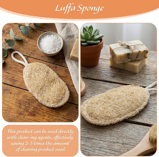 3 Pcs Natural Loofah Dish Sponge, 12X8 CM Loofah Kitchen Sponge, Oval Shape Loofah Sponge for Dishes, Eco Friendly for Non-Stick Cookware and Kitchen Deep Cleaning