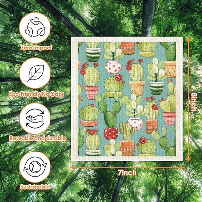 Cactus Swedish Dish Cloths 6 Pack Reusable Compostable Kitchen Cloth,Cellulose Sponge Dish Cloths Dish Towel Set