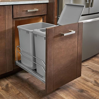 Rev-A-Shelf Double Pullout Trash Cans for Under Kitchen Cabinets 35 Quart 8.75 Gallon with Soft-Close Slides, 14.5" Min Opening, 53WC-1835SCDM-217