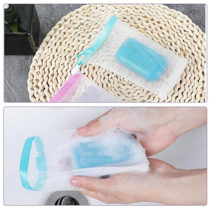 Ymapinc 15Pcs Bar Soap Scrubber Pouch, 6.1x3.1inch Exfoliating Shampoo Bar Savers Bag Loofah Pouch Sleeves with Drawstring for Bath and Shower