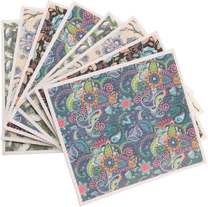 8Pcs Swedish Dishcloths for Kitchen, Quick-Drying Reusable Paper Towels, Absorbent Washable Kitchen Dish Rags, Soft Cellulose Sponge Cloths for Countertop Sink Flower Bird (8pcs Floral Fragments)