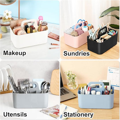 Multiuse Caddy Organizer with Handle, Portable Divided Plastic Tote Bin - Art Craft, Stationary Pen Marker Crayons, Makeup Hair Supplies Storage - Bathroom, Classroom, Dorm, Office, Desk Holder -Black