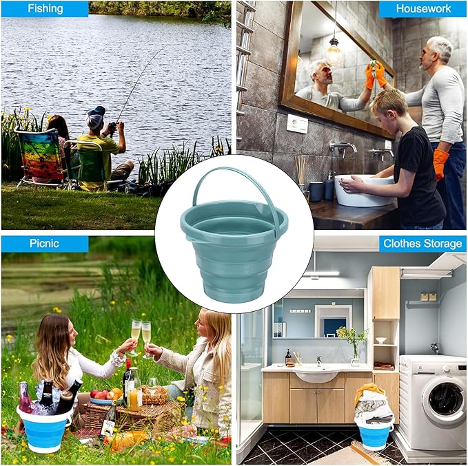PATIKIL Collapsible Bucket 10L/2.6Gallon, Small Foldable Bucket Portable Plastic Round Tub for House Cleaning Car Washing Camping Fishing, Light Blue
