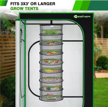 Yesker 8 Layer Herb Drying Rack Hanging Mesh Foldable Plant Drying Racks 24" w Green Zipper Pruning Shears Gloves Dryer Hanging Rack for Herbs Seed Bud Fruit Clothes Grow Tent Closets Garden Outdoor