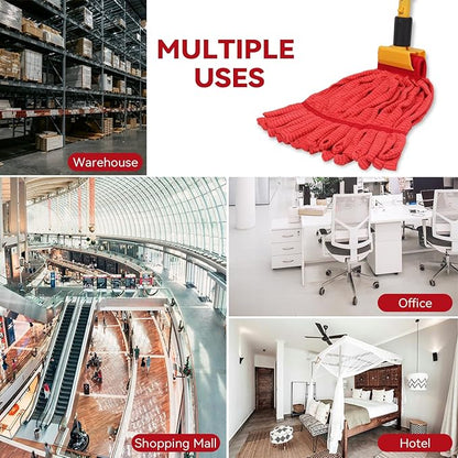 Heavy Duty Commercial Mop Head Replacement for Rubbermaid: 3 Packs 14oz Microfiber Tube Lint Free Industrial Heavy Duty Mop Head for Floor Cleaning - Super Absorbent & Bleach-Safe (Red)