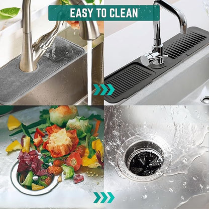 Faucet Mat for Kitchen Sink - Kitchen Sink Splash Guard with FREE Rubber Drain Insert - 24 Inch Faucet Guard Draining Mat, Faucet Mat Dish Soap Sponge Holder for Kitchen Sink Accessories
