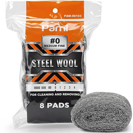PAMI #0 Steel Wool Medium Fine Grade Scrubbers, Pack of 8, Reusable Non-Scratch Cleaning Pads for Kitchen and Bathroom