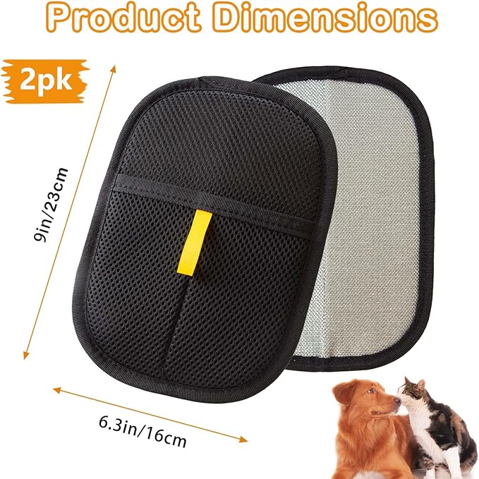 Thickened Pet Hair Removal Glove - Electrostatic Cat Dog Hair Remover Glove, Reusable Magic Brush Pet Hair Remover Tool for Couch, Carpet, and Car Seat (Black – 2-Pack)
