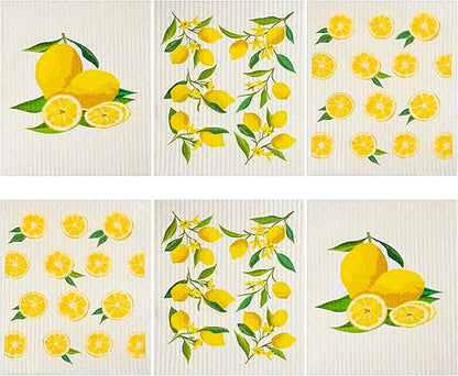 Boao Set of 6 Lemon Kitchen Dishcloths Cleaning Cloths Absorbent Cloth No Odor Reusable Dish Towel for Kitchen, Hand, Counter Wipes Practical Gifts