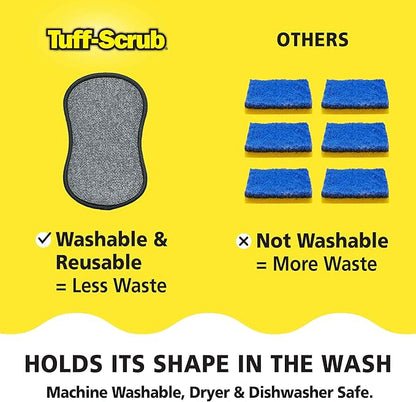 Original Scrub-N-Wipe Pad by Tuff-Scrub, 6-Pack, Microfiber, Multi-Surface, Non-Scratch, Dual-Sided, Scrubber for Dishes, Sinks, Non-Stick Cookware – Machine Washable, Durable Kitchen Sponge (Small)