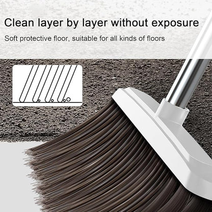 42.7'' Broom with Dustpan Combo Set, House Warming Gifts New Home, Dust pan and Broom Set, Long Handle Broom with Stand Up Dustpan Combo Set for Office Home Kitchen Lobby Floor Use (Khaki)