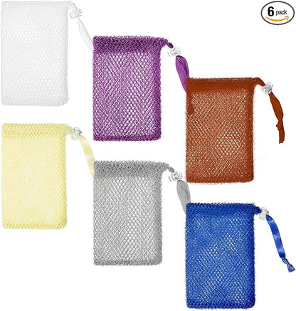 6 PCS Mesh Soap Bags, 5.5 x 3.5 in Mesh Soap Bags Hangable Bar Soaps Pouch Colorful Soaps Saver Bag with Drawstring Closure Exfoliating Mesh Shower Bag for Bath & Shower (6 Colors)