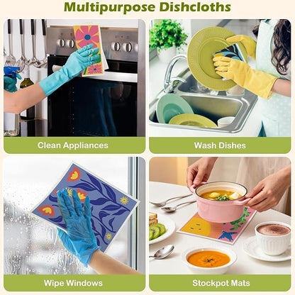 6 Packs Swedish Paper Cloths for Kitchen, Reusable Paper Towels Washable Dish Rags, Highly Absorbent Kitchen Towels Quick Drying Swedish Sponge Cleaning Dish Cloths (Hawaiian Style)
