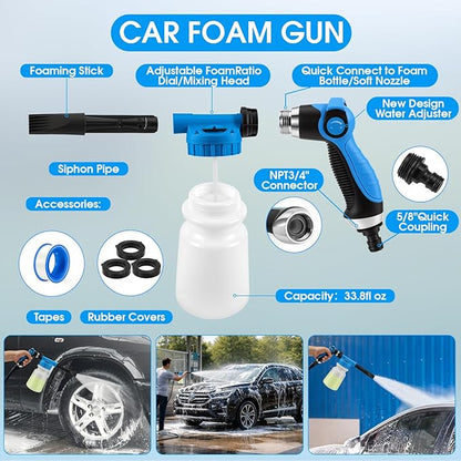 36Pcs Blue Car Wash Detailing Kit，Car Cleaning Set with Foam Gun Sprayer，Long-Handle Brush Mop，Large Collapsible Bucket，Complete Car Wash Supply Gift for Men and Women
