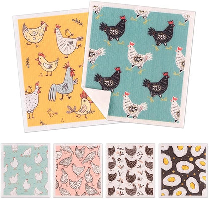 Polly Online Swedish Dishcloths for Kitchen,6 Pack Cloth Paper Towels Reusable Washable,Super Absorbent Dish Towels,No Odor,Biodegradable,Chicks Design