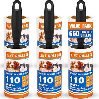 Lint Roller, 660 Sheets with 3 Handles, Pet Hair Remover for Laundry and Clothes, Extra Sticky Lint Rollers for Pet Hair, Dog & Cat Hair Removal Tool, Reusable Lint Brush for Furniture, Car, Wardrobe