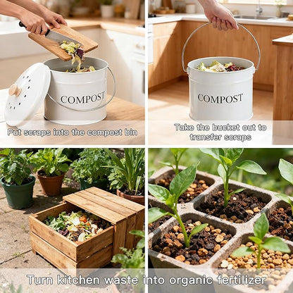 Compost Bin - 1 Gallon Countertop Composter with Lid, Charcoal Filters, Rust Proof Indoor Food Waste Bin