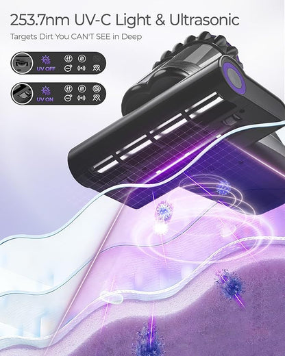 Mayking Upgrade Mattress Vacuum Cleaner - 16kPa Strong Suction & 40000 RPM, LED Display Bed Vacuum Cleaner Dust Detection, 253.7nm UV-C Light & HEPA, 149℉ Heat & Negative Ion for Bed Sofa, Model MV03