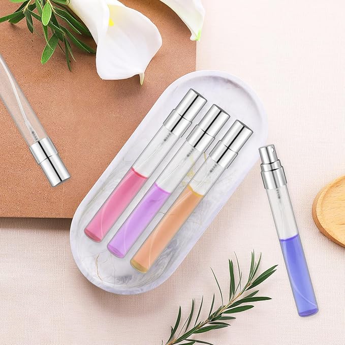 50 Pcs 10ml/0.34oz Fine Mist Glass Bottle Mini Transparent Spray Vials Empty Refillable Perfume Bottles for Cosmetic Perfume Liquid Sample DIY Sprays - Silver Lids