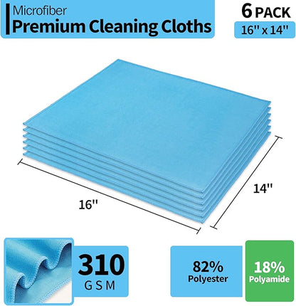 Microfiber Glass Cleaning Cloth, 6 Pack Window Glass Cleaning Rags, Reusable Lint-Free Streak Free Polishing Cloth Wipes for Stainless Steel, Eyeglasses, Mirrors, Screens & Lenses,16"x14"