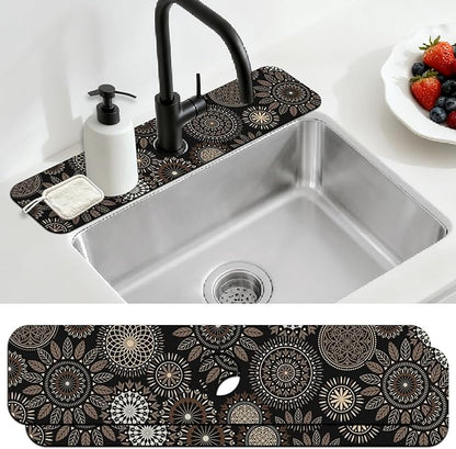 2 Pcs Kitchen Sink Splash Guard Faucet Mats Mandala Pattern Faucet Mat for Sinks Leaves Absorbing Drying Mat for Kitchen Bathroom, 23.6x5.5inch