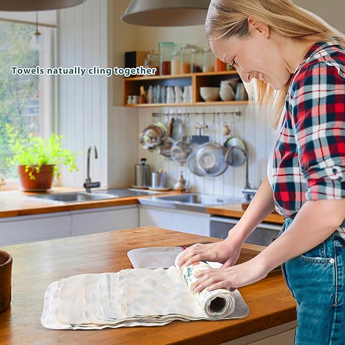 Reusable Paper Towels Washable, Pack of 12 Paperless Kitchen Towels Roll - Surprise Prints, Super Soft Eco-Friendly Cotton Cloth