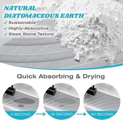 SpaceHacks Stone Faucet Mat for Kitchen Sink - Fast Drying Diatomite Stone Drying Mat, Textured Drainage Sink Protector, Water Splash Guard with Base Pads for Bathroom Counter (23.7x4 in, Light Gray)