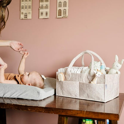 PUTSKA Baby Diaper Caddy Organizer - Nursery Storage Basket for Diaper Station, Baby Basket Shower List and Registry Gift Must-Haves, Newborn Essentials, Nursery Decor for Boy or Girl - DarkMocha, XL