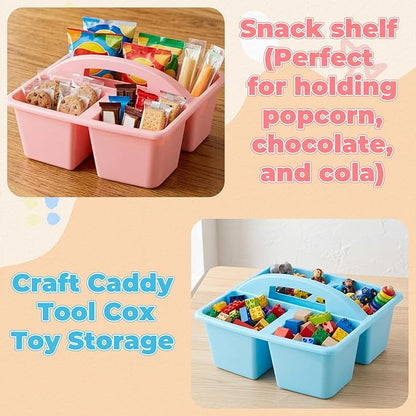 Kathfly 6 Pack Multipurpose Compartment Caddy, Plastic Storage Boxes with Handle, Assorted Colors Table Caddies Organizer for Classroom Office School Home Shower Supplies (Macaron Color)