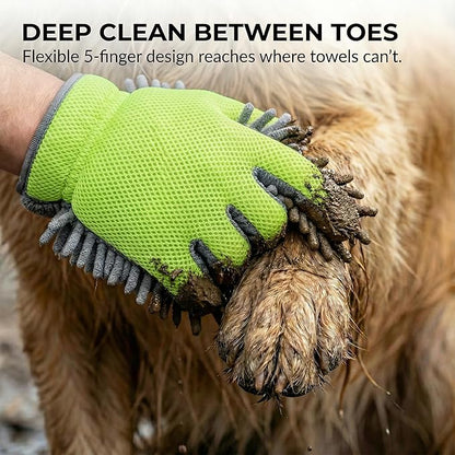 Dog Washing Gloves and Chenille Dog Drying Mitts, Dual-Sided Bath Sponge Alternative & Muddy Mitt for Paws, 3 Pcs Set (2 Gloves + 1 Towel)
