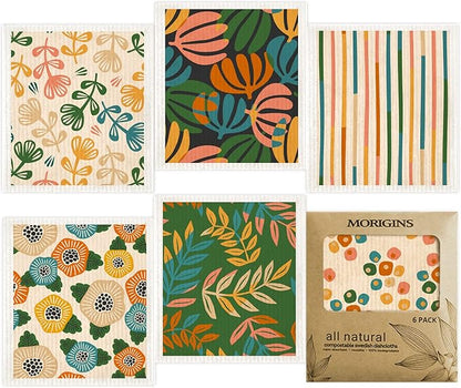 Swedish Dishcloths for Kitchen,6 Pack Minimalist Swedish Dish Towels,Cellulose Sponge Cloths,Non Scratch Reusable Paper Towels, Biodegradable and Reusable Kitchen Dish Rags