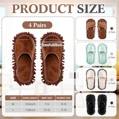 Jecery 4 Pair Washable Microfiber Mop Slippers Detachable Dusting Shoes for Floor Cleaning, Office & Home Use Suitable for Women & Men(Gray,Brown,Black,Sky Blue,L Size)
