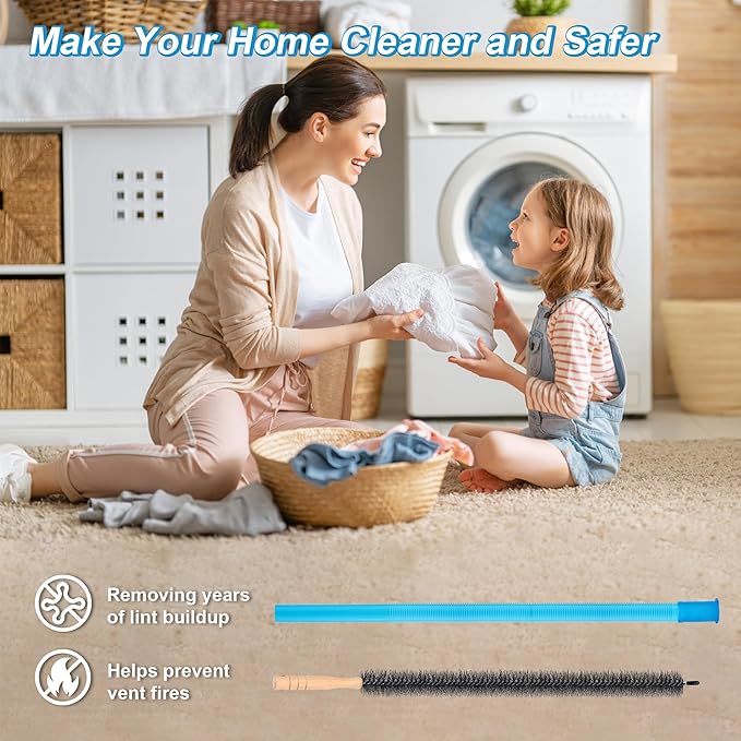 Dryer Vent Cleaner Kit Compatible with Most Vacuum Cleaner, Dryer Lint Brush and Vacuum Hose Attachment with Universal Elastic Connector, Quickly Lint Remover (2)