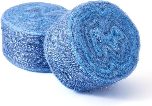2 Roll Mohair Wool Yarn Soft for Crocheting Knitting Hand Washable Long Wool Yarn DIY Scarf Crochet Thread for Clothes Hats Sweater Scarf Craft Projects (Light Steel Blue)