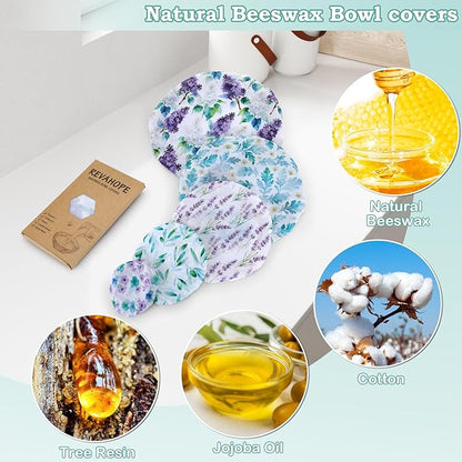 5-Size Reusable Beeswax Bowl Covers for Bread Proofing, Cotton Cloth Flexible Beeswax Wraps for Food Storage(Lilacs)