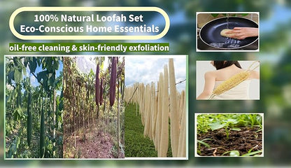 4Pack16-18'' Egyptian Loofah Exfoliating Sponge, Multipurpose Scrubber for Men & Women – Face, Body, Back Use, Organic & Natural, Large Size for Shower & Bath Daily Use