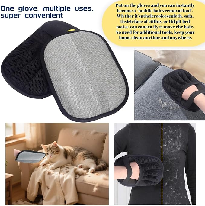 Pet Hair Removal Tool, Electrostatic Pet Hair Removal Gloves,Dog and Cat Hair Remover Grooming Gloves Set for Couch, Clothes, Car, Carpet, Bed, Furniture (1 Pack Black)