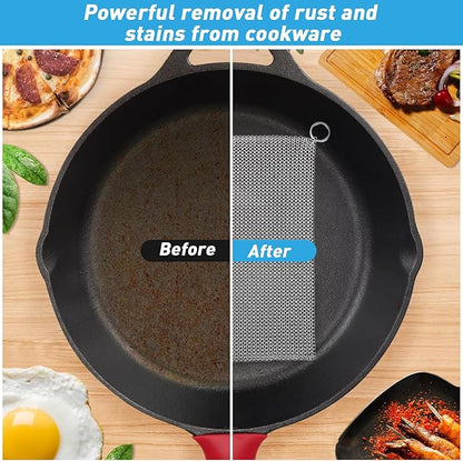 Cast Iron Cleaner & Chainmail Skillet Scrubber - 14''x14'' 3.8mm Small Ring, 316L Stainless Steel Interlocking Mesh Sheet, Flexible Chainmail Panel, Fine Linked Ring Fabric, Woven Ring Net