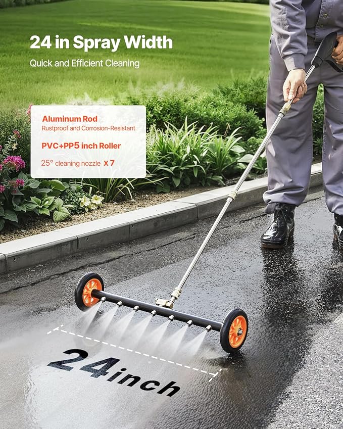 VEVOR 24 Inch Pressure Washer Undercarriage Cleaner, 4000 PSI Stainless Steel Cleaner with Angle Adjustment and 7 Nozzles, with 2 Extended Wands for Driveway, Patio, Deck