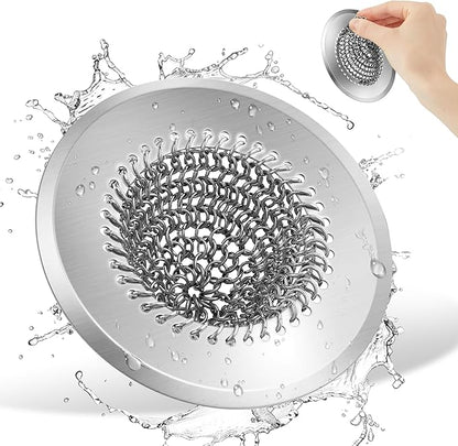 2 Pack Chainlink Kitchen Sink Drain Strainer 4.4 Inch - 304 Stainless Steel Wide Rim Sink Strainer, Chainmail Sink Filter, Fits Most US Kitchen Sinks
