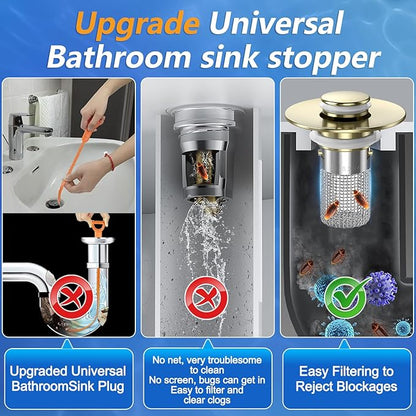 Bathroom Sink Drain Strainer,(4PCS) Pop-up Sink Drain Strainer with Removable Stainless Steel Strainer Basket Hair Catcher, Bathroom Sink Strainer for Bathroom Sink Stopper Replacement