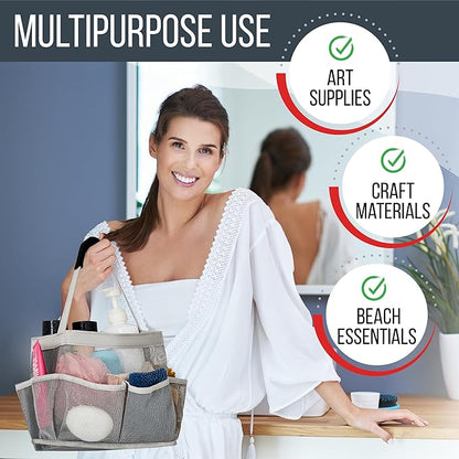 Masirs Mesh Shower Caddy – 9 Pocket Portable Shower Caddy Organizer for College Dorm, Travel, Gym, Bathroom – Quick Dry, Lightweight Tote Bag for Toiletries & Essentials, Gray