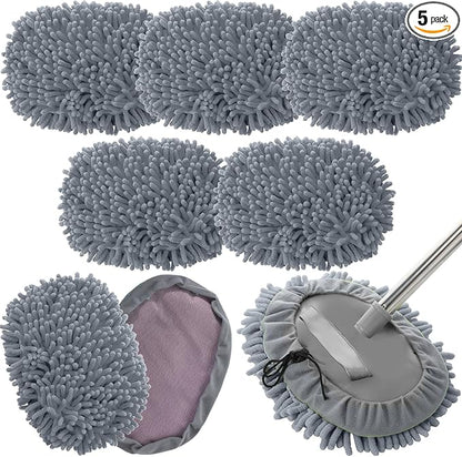 Tallew 5 Pcs Car Wash Mitt Kit, Car Clean Brush Not Included, Microfiber Mitt Clean Detail Cleaning Tools Truck Washing Chenille Scratch Free Replacement Kit for Auto RV Pickup Bus(Gray)