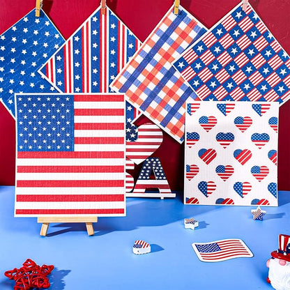 Whaline Patriotic Swedish Kitchen Dishcloths 6 Pack 4th of July Dish Towel American Flag Hand Drying Tea Towel Red Blue Cotton Dishcloth for Independence Day Cooking Cleaning Wipe, 6.7 x 7.5 in