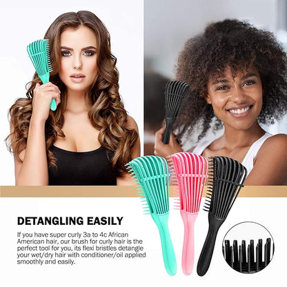 Detangling Brush for Afro America/African Hair Textured 3a to 4c Kinky Wavy/Curly/Wet/Dry/Oil/Thick/Long Hair, Hair Detangler for Beautiful Shiny Curls (3, Pink + Green + Black)
