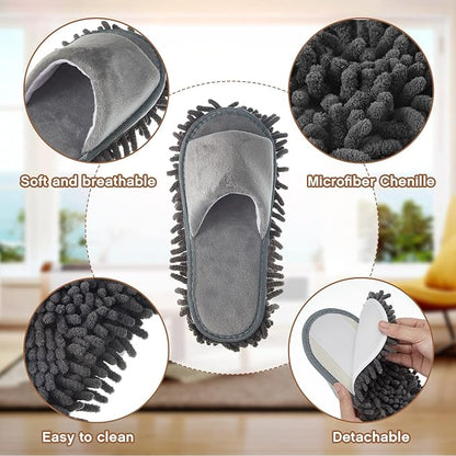 Jecery 4 Pair Washable Microfiber Mop Slippers Detachable Dusting Shoes for Floor Cleaning, Office & Home Use Suitable for Women & Men(Black, Beige, Pink, Gray,M Size)