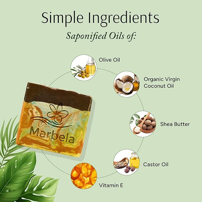 Marbela Cosmetics Handmade Soap Bar - Made in USA, Vegan Friendly, Palm Oil Free, Natural Bar Soap - Gentle Face & Body Soap for Daily Skin Care, Moisturizing & Nourishing - 3.5 oz (Cabin Spice)