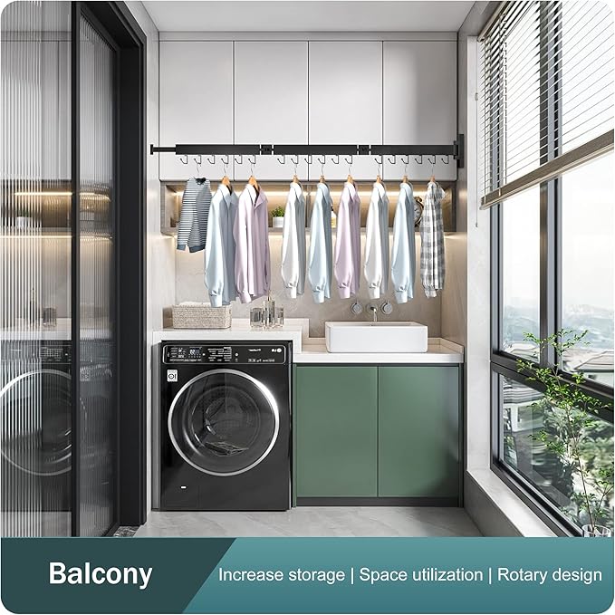 LIENAHU Clothes Drying Rack Wall Mounted,Drying Rack Clothing,Laundry Drying Rack,Wall Mount Clothes Hanger Rack,Laundry Rack Folding,Retractable Clothing Rack,Collapsible Clothes Hanging Rack